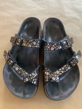 Birkenstock Mayari Birko Flor Black Metallic Stones Pebble-Print Sandals Size 37